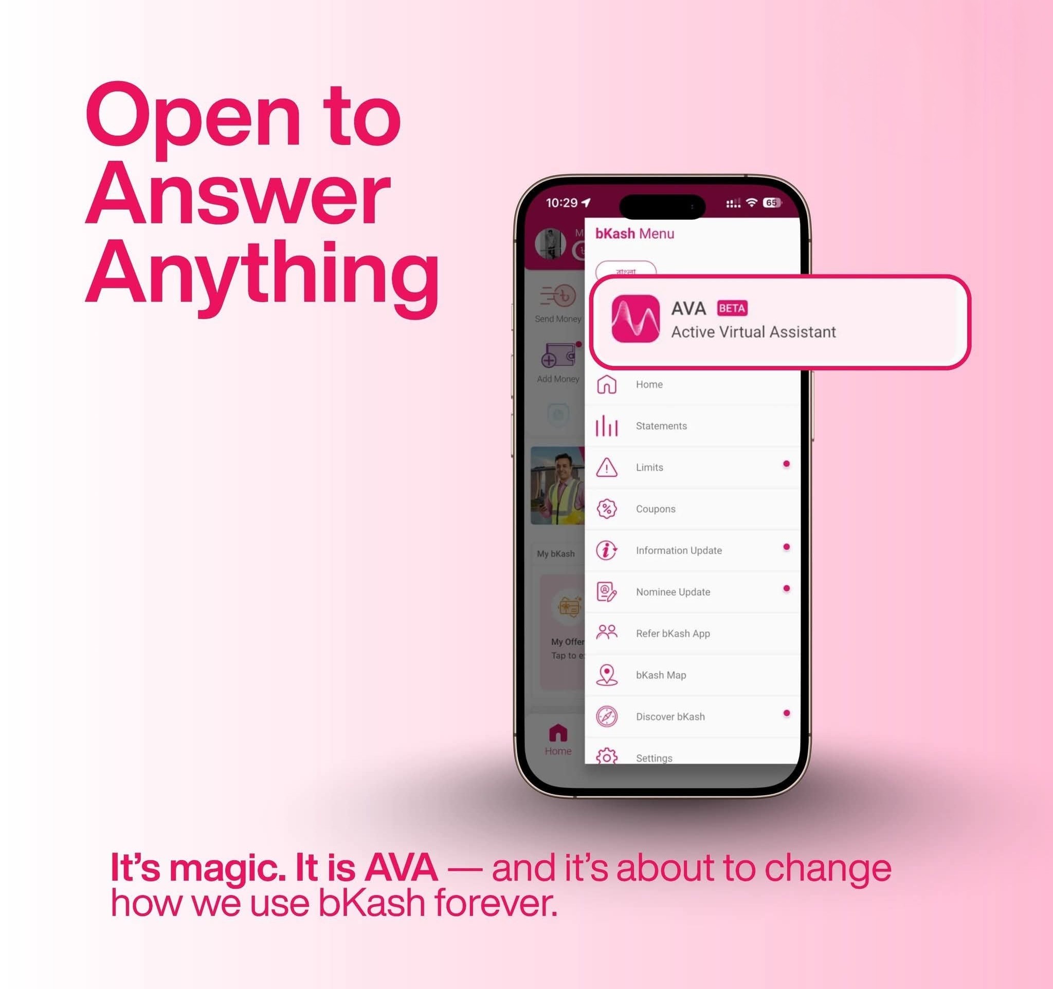 bKash AVA digital assistant on mobile screen